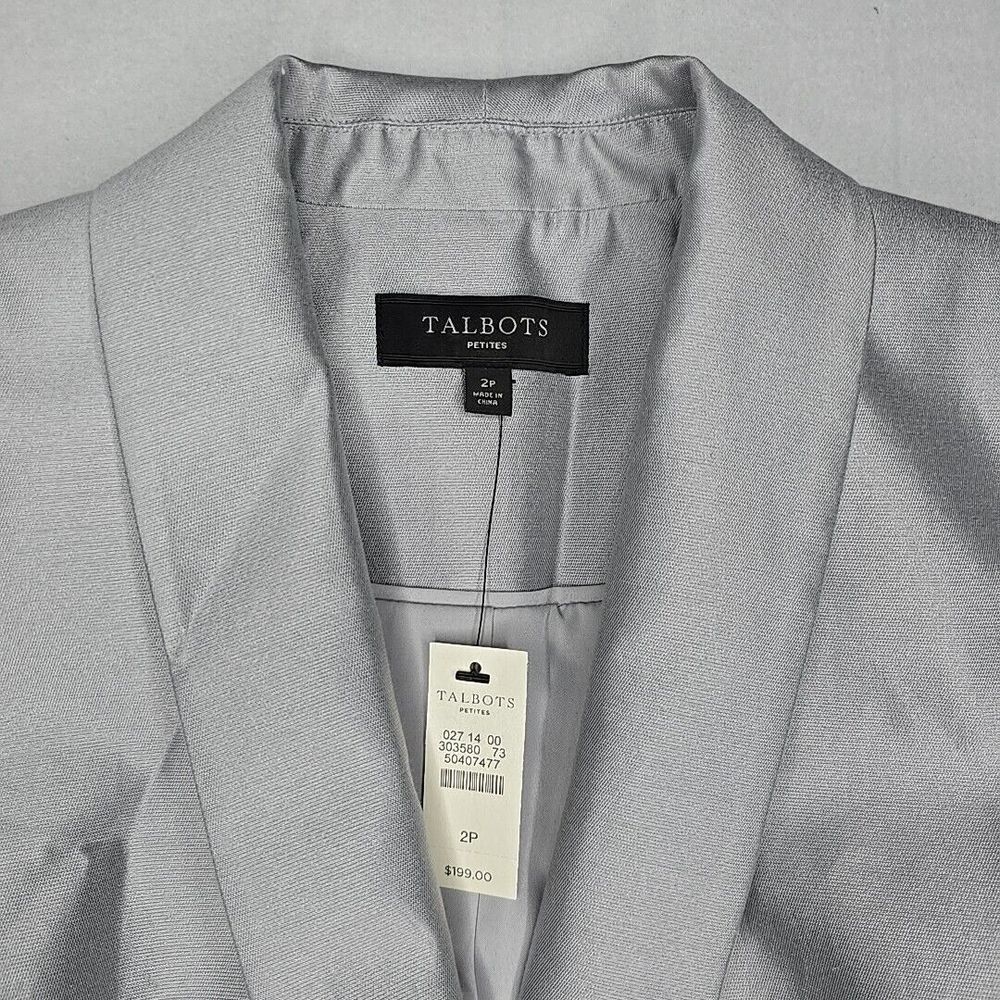 Talbots Gray‎ Silver Metallic Career Blazer Jacket Size 2 Petite Silk Cotton NWT - Picture 3 of 9